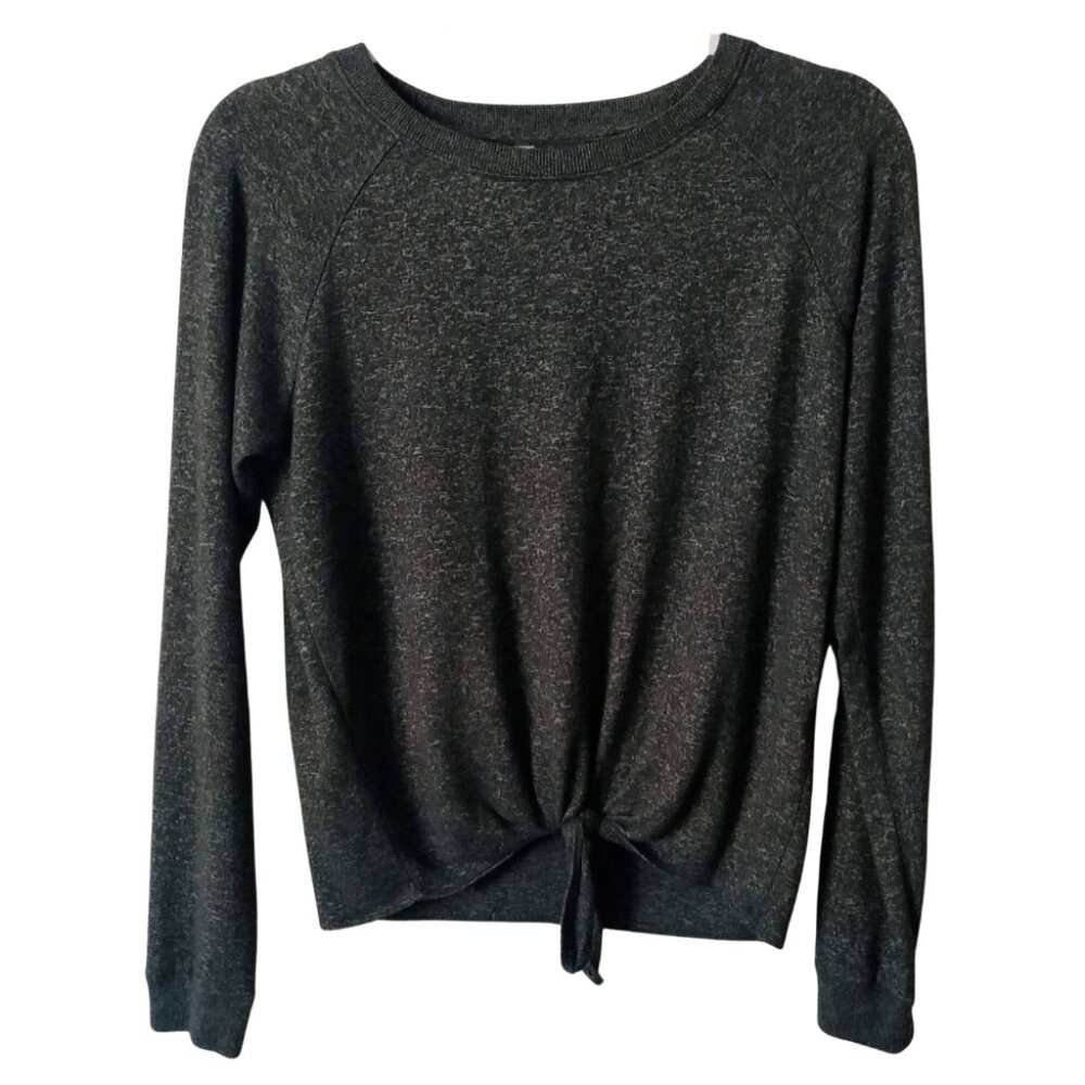 Live Love Dream Super Soft Knot front Gray Sweater sz Small S Marled Heather EUC
